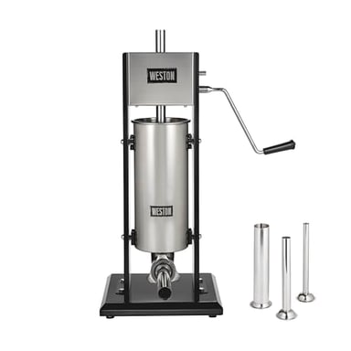 Weston Stainless Steel Vertical Sausage Stuffer, Includes Funnels, 11 lbs Capacity, Silver (86-1101-W)