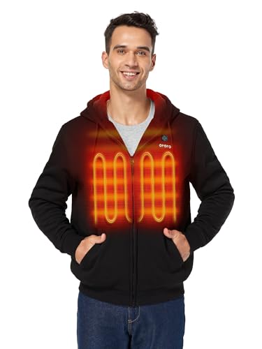 ORORO [Upgraded] 4-Zone Heated Hoodie with Heated Collar, Fleece Full-Zip Heated Sweatshirt Hoodie with Battery (XL, Black)
