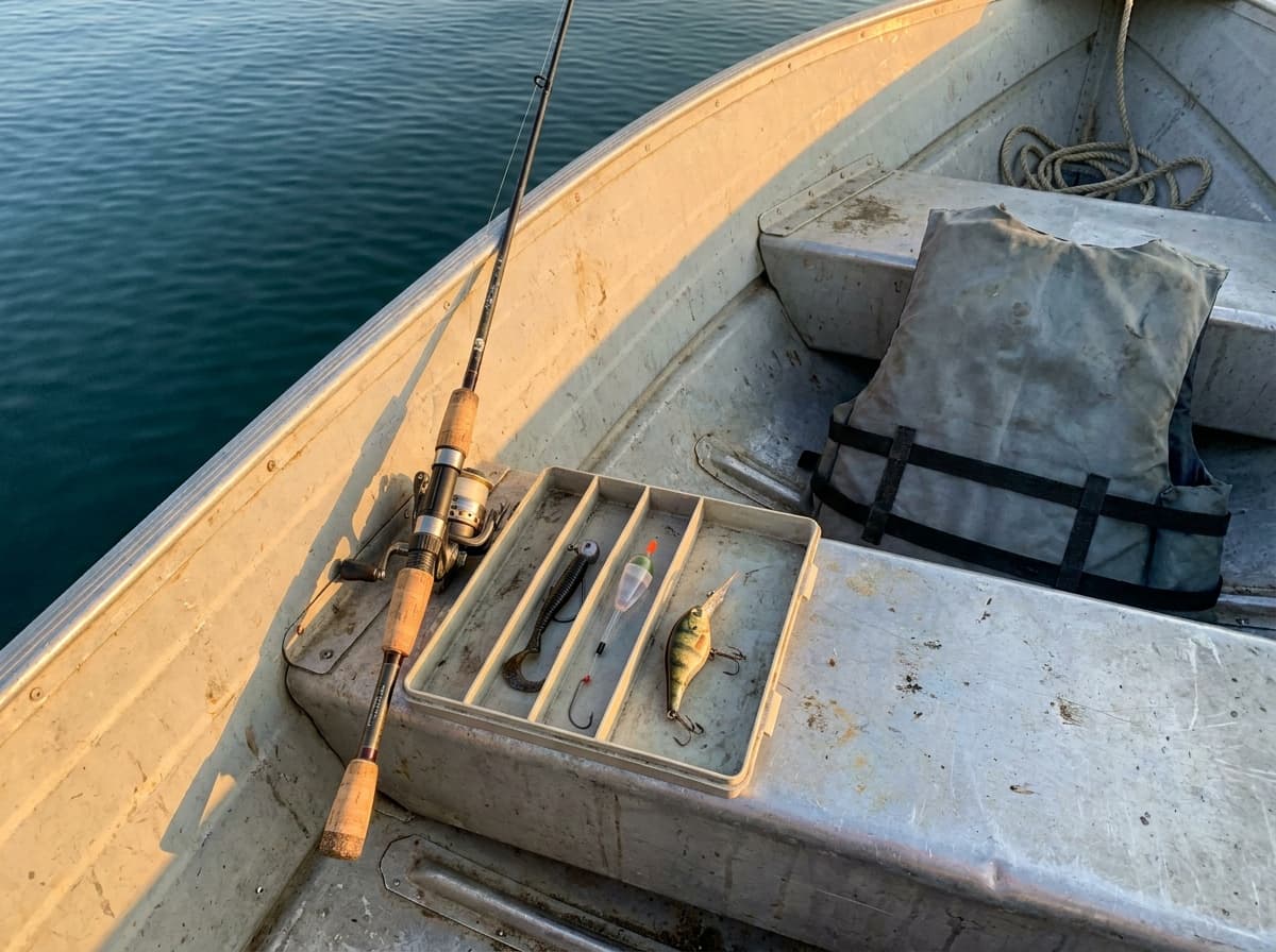 Balanced spinning rod and tackle arranged for an open-water fishing day