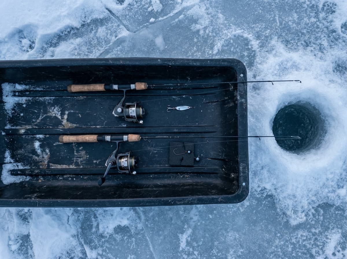 Walleye jigging rod and dead stick set for the low-light winter bite