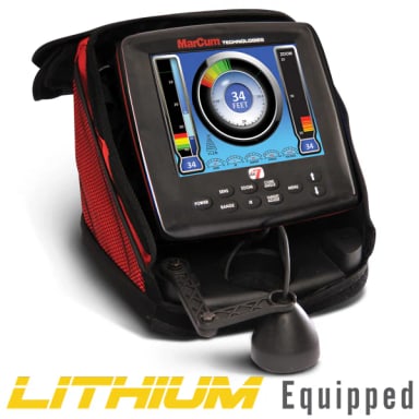 MarCum LX-7L digital ice sonar system with transducer and lithium-equipped soft pack