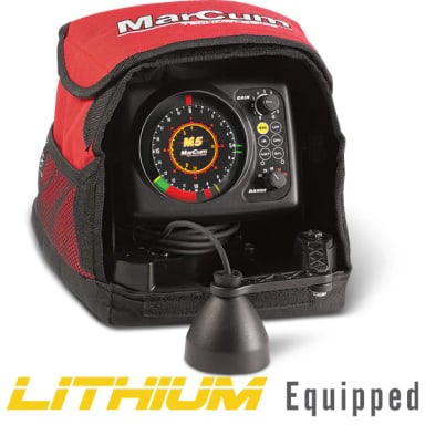 MarCum M5L mechanical ice flasher system with transducer and lithium-equipped soft pack