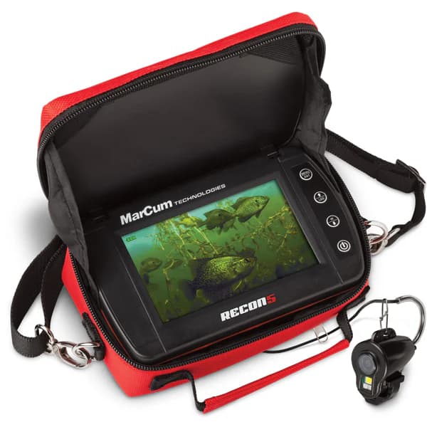 MarCum Recon 5 underwater camera system in its red soft case