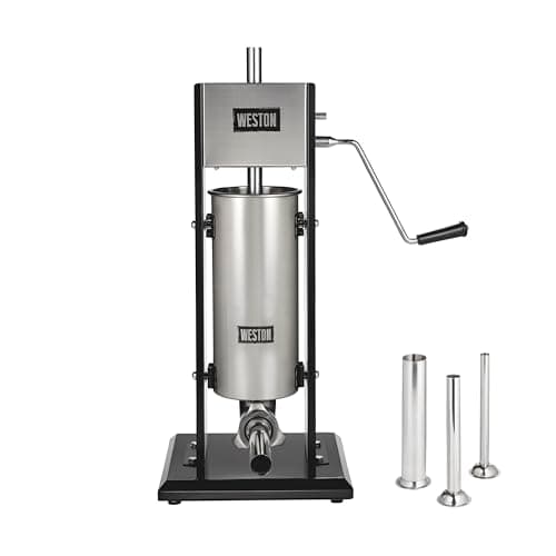 Weston Stainless Steel Vertical Sausage Stuffer, Includes Funnels, 11 lbs Capacity, Silver (86-1101-W)