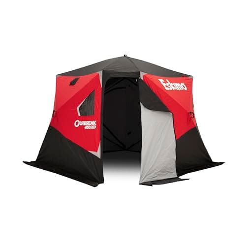 Eskimo Outbreak 450XD Pop-up Portable Insulated Ice Fishing Shelter, 75 sq ft. Fishable Area, 4-5 Person,Red/Black