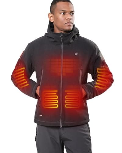 DEWBU Heated Jackets Polar Fleece Heating Hoodie for Men, Black, L
