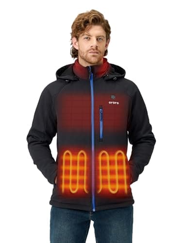 ORORO Men's Classic Heated Jacket, Water Wind Resistant Softshell Jacket (Black/Blue, 2XL)