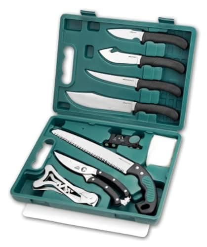 OUTDOOR EDGE Game-Pro 11-Piece Butcher Knife Set | Caping & Boning Knives, Deer Skinning Knife, Bone Saw, Game Shears, Sharpener & Rib Spreader in Hard-Side Case | Elite Elk & Deer Hunting Gear