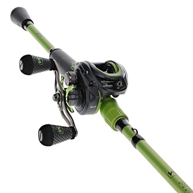 Lew's Mach 2 Baitcast Reel and Fishing Rod Combo, 7-Foot 3-Inch 1-Piece Premium IM8 Graphite Fishing Rod, Right-Hand Retrieve, Black/Green