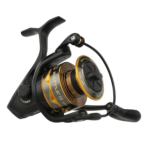 Penn Battle IV Size 4000 Spinning Fishing Reel, Full Metal Body and Sideplate, CNC Gear Technology, Hydro Armor Seals Critical Area from Water Intrusion, HT-100 Drag System