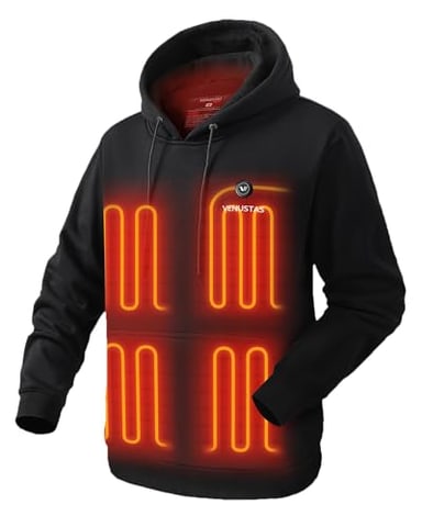 Venustas Unisex Pullover Heated Hoodie with Battery Included, Heated Sweatshirt for Men and Women Black