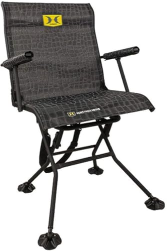 Hawk Stealth Spin Chair - Silent, Comfortable, Swiveling, Portable Chair for Camping, Hunting, Fishing, Backpacking, and More (Bone Collector Edition), Black, 25" D x 24.75" W x 24.75" H