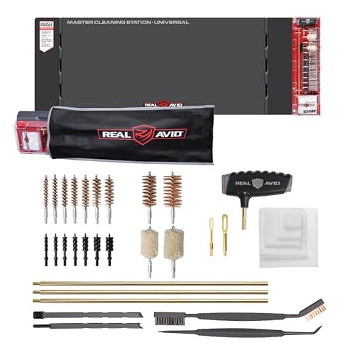 Real Avid Master Cleaning Station - Universal Gun Cleaning Kit Includes Gun Mat 43x16" Bore Brushes, Jags, Gun Cleaning Patches, Rods, Mops, Picks