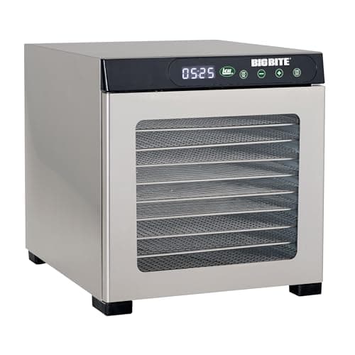 LEM Products BigBite 10-Tray Stainless Steel Dehydrator, Food Dehydrator for Beef Jerky, Meat, Vegetables, and Fruits, Includes Dryer Machine and 10 Trays, Silver