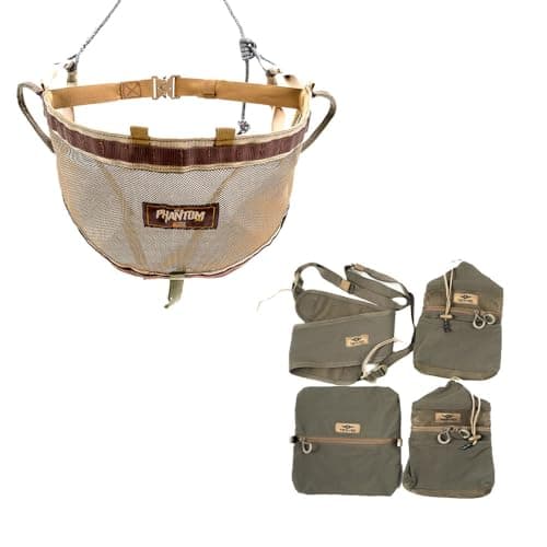 Tethrd Phantom Hunting Saddle Regular in Coyote Brown w/Elite Ranger Green Accessory Kit- Ultralight and Ultra Strong Hunting Saddle w/a Rating of 300 lbs