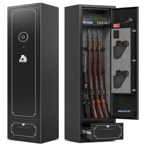 KAER 5-6 Gun Safe,Gun Safes for Rifle and Pistols,No Assembly Gun Cabinets,Rifle Safe,GunSafes for Rifle and Shotguns,Gun Safes & Cabinets with Drawer,Indoor Gun Rack,Removable Shelf (L)