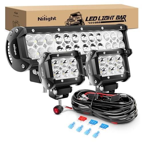 Nilight 12 Inch 72W Spot Flood Combo Led Light Bar 2Pcs 4Inch 18W Flood LED Pods Fog Lights Off Road with Wiring Harness Kit-3 Leads for Van Camper Car Pickup Golf Cart ATV UTV SUV Truck Boat 4x4