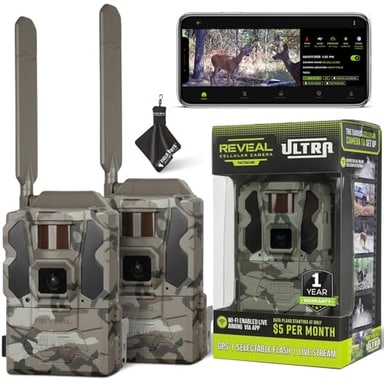 TACTACAM Reveal Ultra Cellular Trail Camera – 4K Photo, 1080P Video, Live Streaming, GPS, Low-Glow/No-Glow Flash, LTE + Cleaning Cloth | 2PK