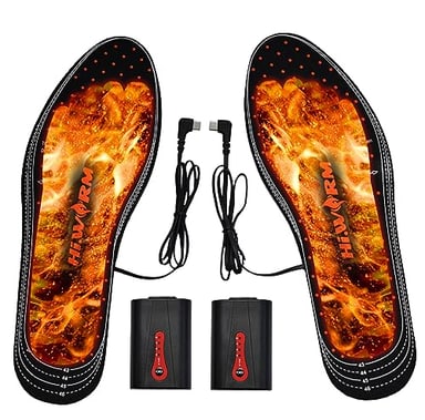 HIWARM Electric Heated Insoles Far Infrared 4 Constant Temperatures Rechargeable Foot Warmers for Men Women, Thermal Shoes Boots Inserts for Skiing, Hiking, Camping(L)