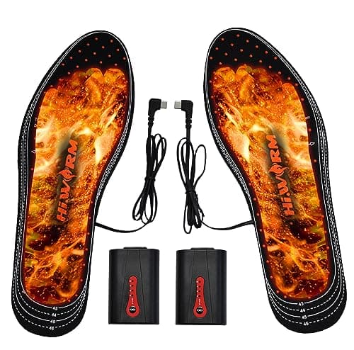 HIWARM Electric Heated Insoles Far Infrared 4 Constant Temperatures Rechargeable Foot Warmers for Men Women, Thermal Shoes Boots Inserts for Skiing, Hiking, Camping(L)