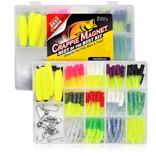 Leland's Lures Crappie Magnet Best of the Best Kit, Fishing Equipment and Accessories, Fishing Lures, 96 Bodies, 15 Double Cross Jig Heads, 4 E-Z Floats