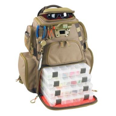 Custom Leathercraft Wild River by CLC WT3604 Tackle Tek Nomad Lighted Backpack & Four PT3600 Trays, Orange, Sand